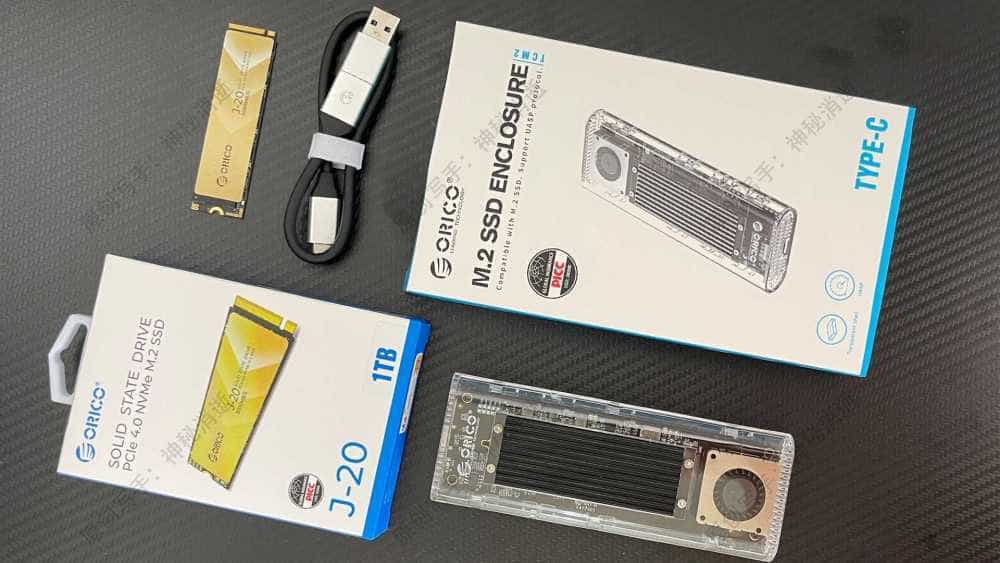 极致冷静的移动存储DIY解决方案-奥睿科J-20PCIe4.0固态硬盘1TB+TCM2-U4透明40Gbps硬盘盒