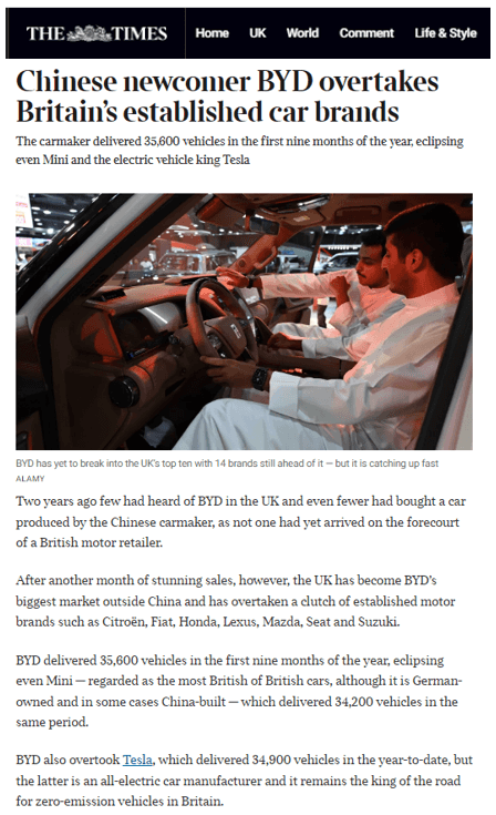 单一市场月销破万，比亚迪英国逆袭，中国汽车崛起！