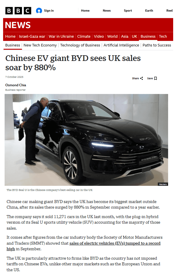 单一市场月销破万，比亚迪英国逆袭，中国汽车崛起！