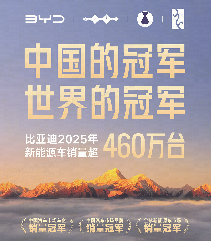 比亚迪2025年新能源车销量再创新高，海外破百万助推增长