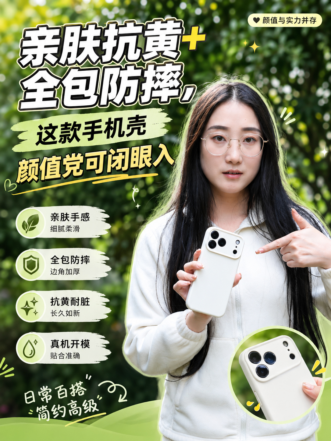 亲肤抗黄+全包防摔，这款手机壳颜值党可闭眼入